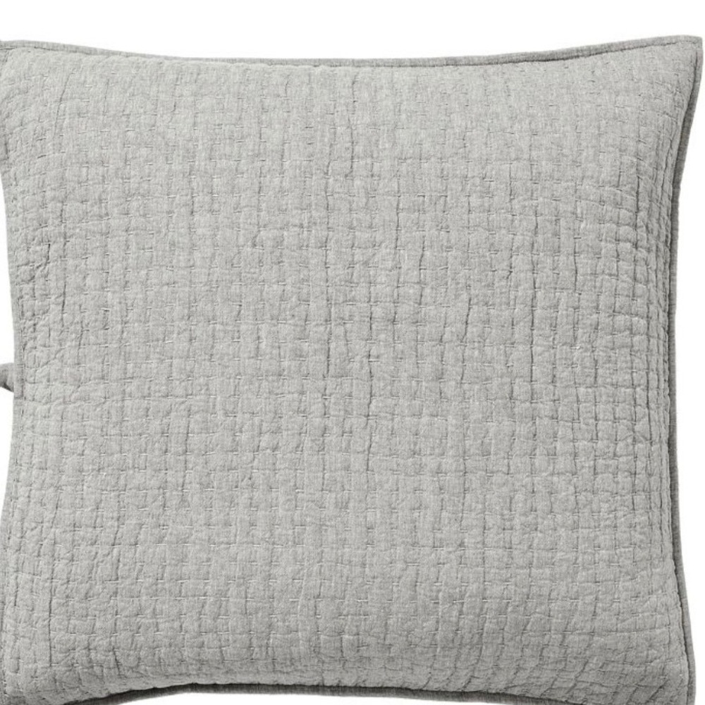 Potterybarn Linen Euro Sham Grey Quilted Textured Gauze Bedding 26"X26" FLAWD